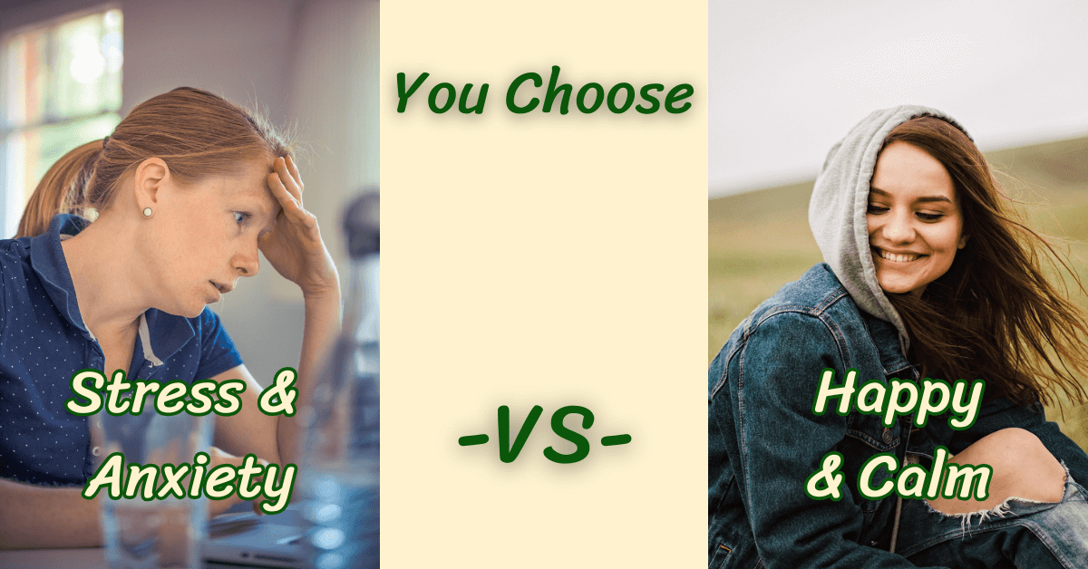 Side-by-side comparison of stressed and calm women, representing the choice for wellness with CBD oil.